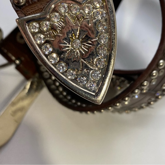 Nocona Y2K Vintage Bling Brown Silver Rhinestones Iridescent Jewel Vintage Belt - Picture 11 of 16